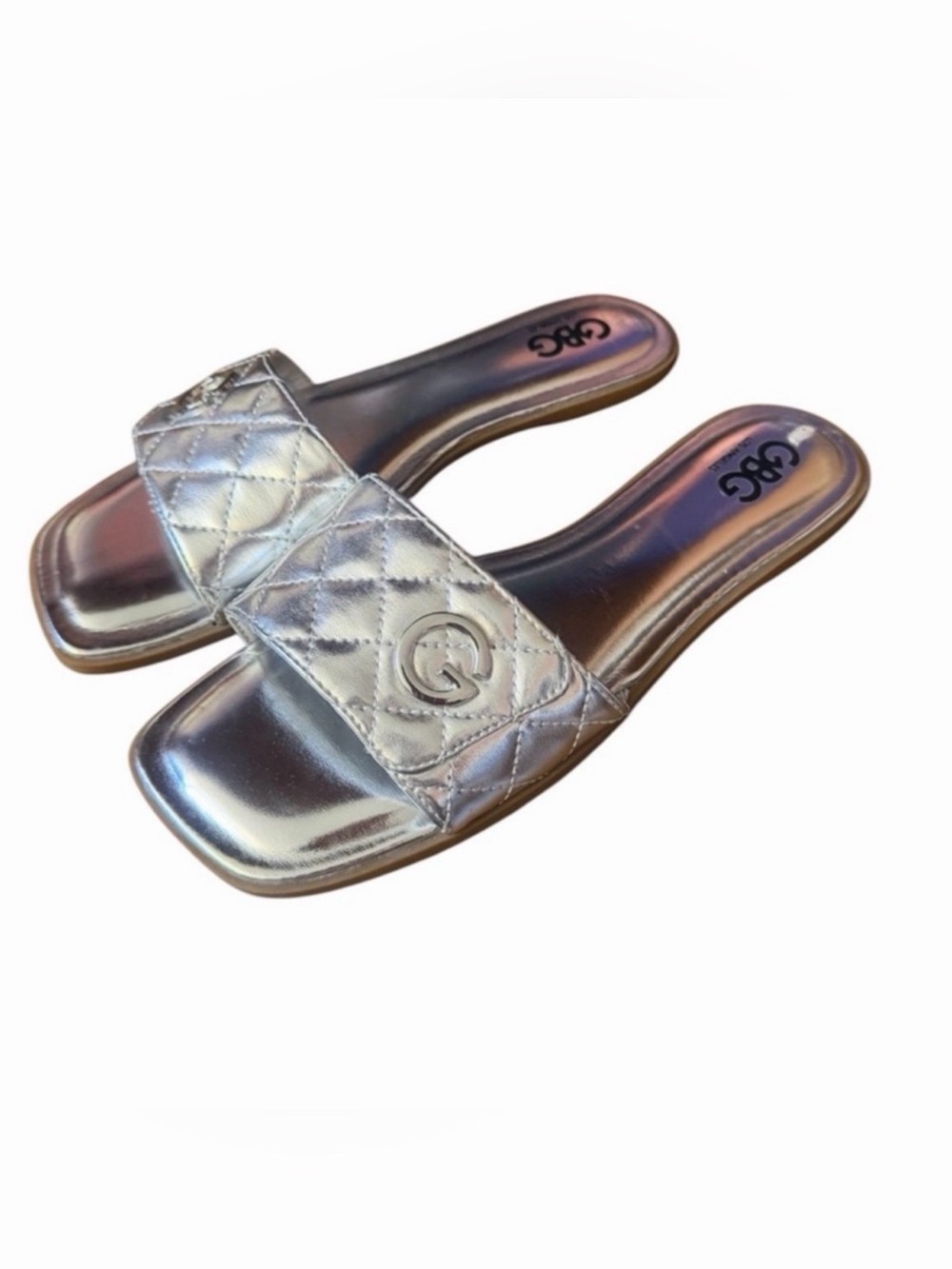 G&G Metallic Quilted Slide Woman’s Sandals - Silver